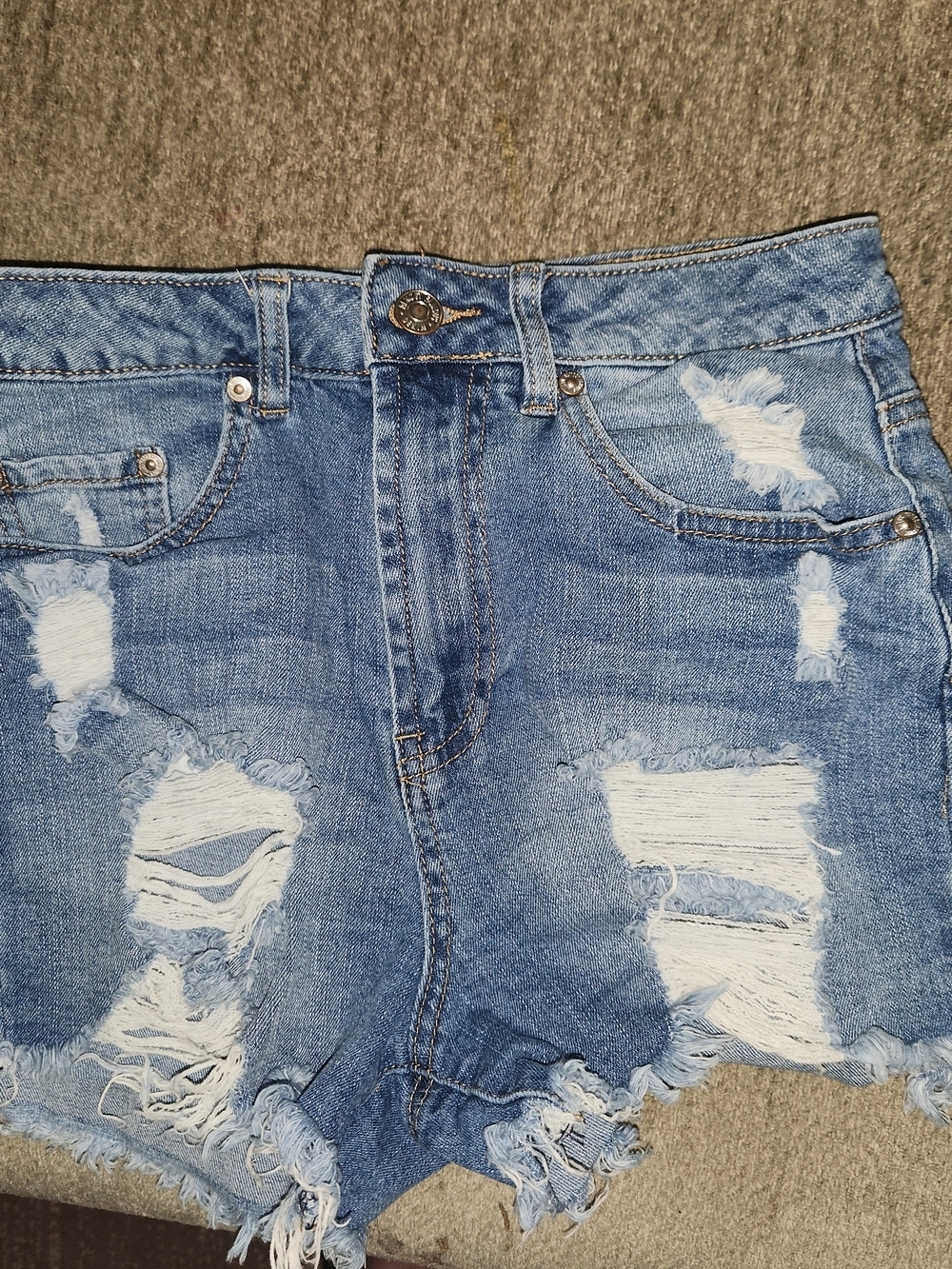 Almost Famous Distressed High-Rise Denim Shorts - Light Blue